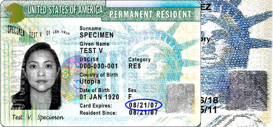 Forged card with same fingerprint as example Permanent Resident Card